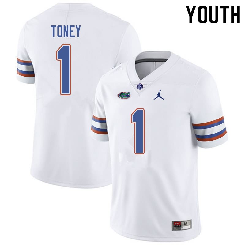 Youth NCAA Florida Gators Kadarius Toney #1 Stitched Authentic Jordan Brand White College Football Jersey GFP5565LW